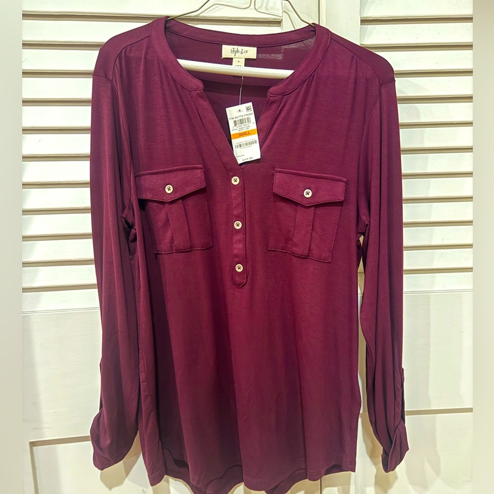 NWT Purple/Berry Long Sleeve Button knit top